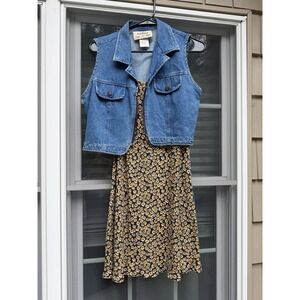 90's vintage sunflower knit dress 11/12 Tickets clothing matching vest